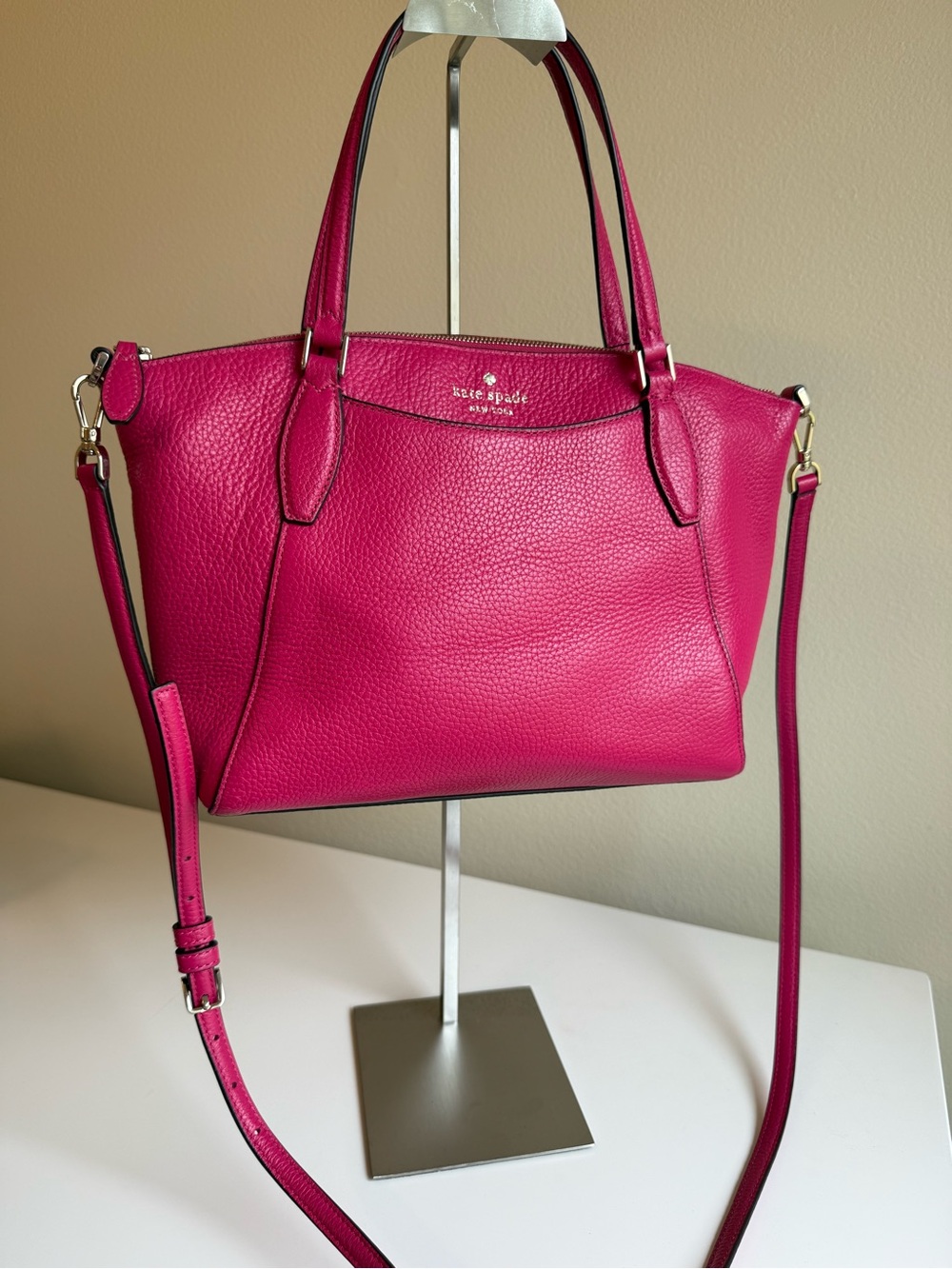 kate spade Hot Pink Pebbled Leather Shoulder Tote with Crossbody Strap